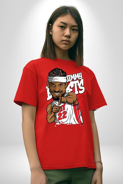 Angemiel Jimmy Butler Basketball Cotton Oversize Boyfriend Red Digital Printed Crew Neck Men's Women's T-Shirt