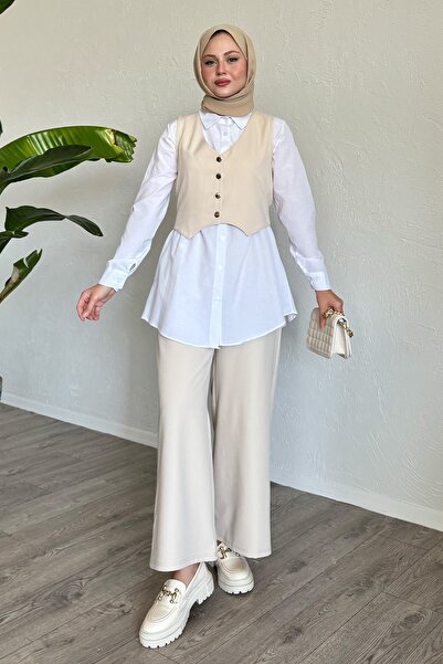 InStyle Set de costum triplu vestă de culoare bej