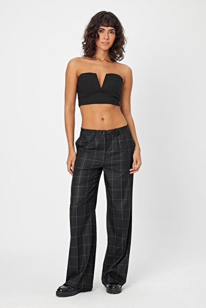 ALEXANDERGARDI Alexandergardı - Women's Classic Trousers with Checkered Wide Legs and Double Pockets (B24-0001)