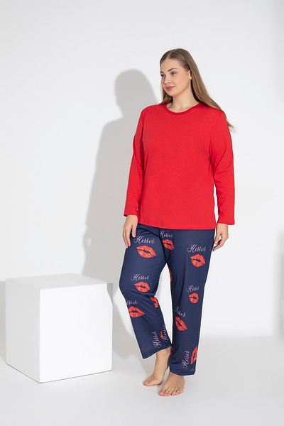 ModaLeaf Red Color Long Sleeve Kisses Printed Lip Pattern Pajamas Set 101