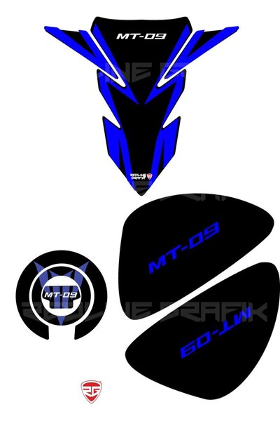 Redline Grafik Redlinegrafik MT-09 Uyumlu Tank Pad Seti Mavi
