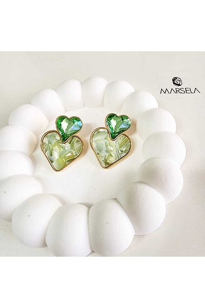 Ebijuteri Stone Patterned Heart Earring