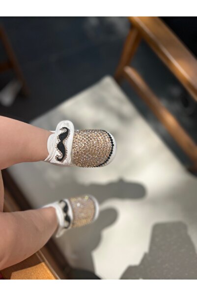 Tasarım Gold&Siyah Detaylı Bıyıklı Erkek Bebek Patiği