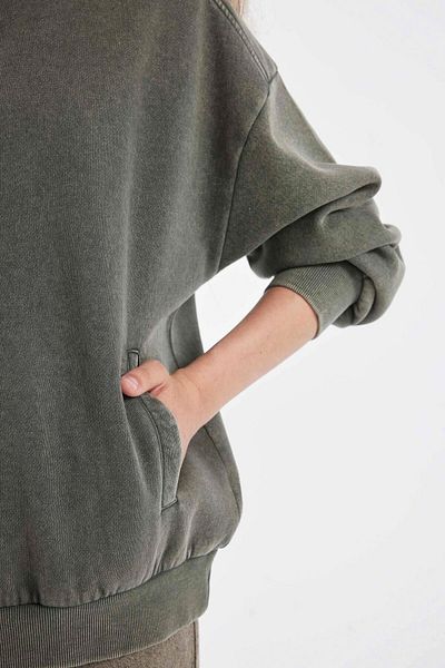 DeFacto Oversize mikina Wide Fit z tlusté tkaniny s polovičním zipem