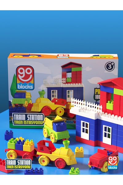 Go Toys Go Blocks 100 قطعة ميجا بلوك - مجموعة ألعاب البناء لمحطة القطار