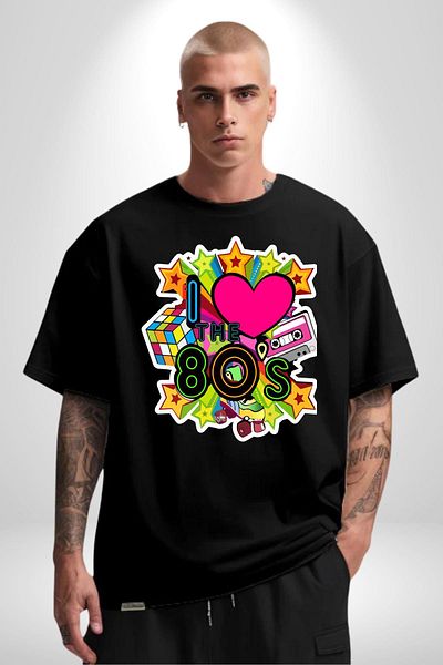 Angemiel I Love the 80s Cassette and Special Gift Cotton Crew Neck Women Men Oversize Boyfriend Digital B