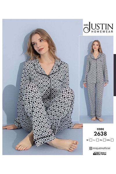 Mrs Justin Set de pijamale sezoniere cu nasturi în față din țesătură modal pentru femei