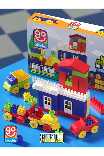 Go Toys Go Blocks 100 قطعة ميجا بلوك - مجموعة ألعاب البناء لمحطة القطار