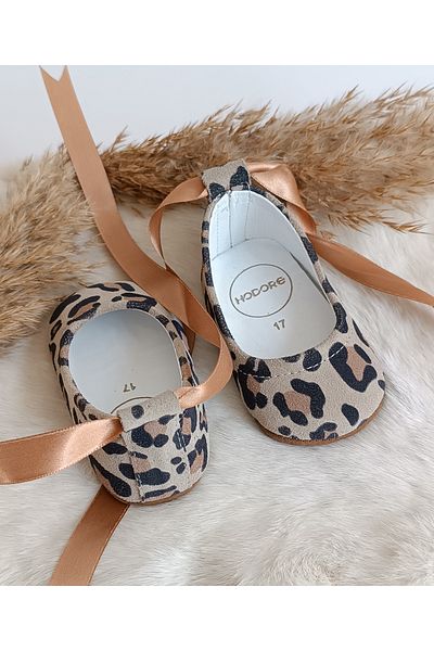 Hodore Fiore Leopard Leather Baby Ballerina Moccasin