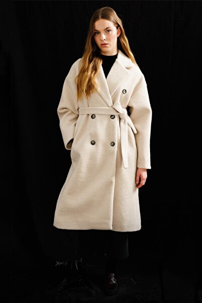 Hooopstore Palton bej cu guler dublu