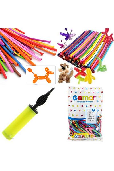 Zanzibar Long Thin Sausage Balloon 30 Pcs + Balloon Pump in Mixed Colors