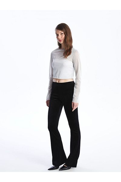 LC Waikiki Straight Velvet Women's Trousers with Elastic Waist