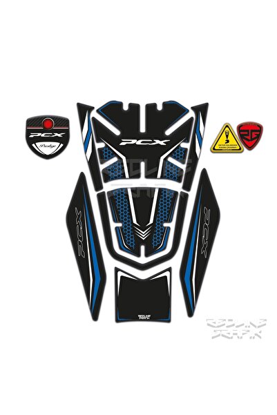 Redline Grafik Honda Pcx 125 2021-2023 Uyumlu Tank Pad Mavi Siyah Redlinegrafik