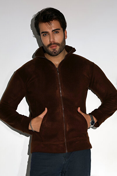 DİVİSTA Ανδρικό γιακά με κανονική εφαρμογή με φερμουάρ καφέ φλις