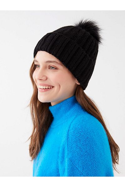 LC Waikiki LCW ACCESSORIES Women's Knitted Beret with Pompom Detail