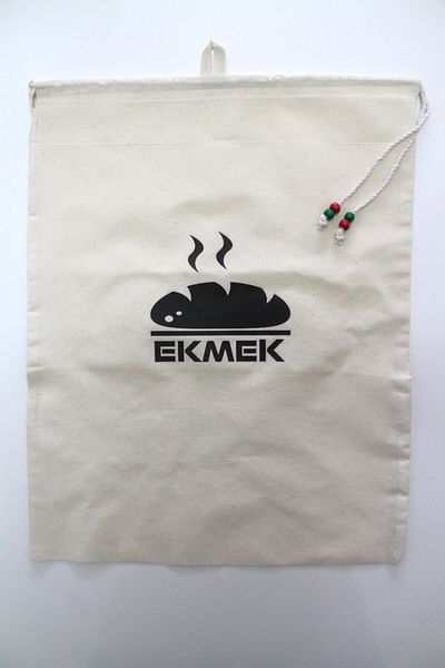 Emtory Home Висяща торбичка за хляб с щампа за горещ хляб и връзки 50x40 см - естествен лен