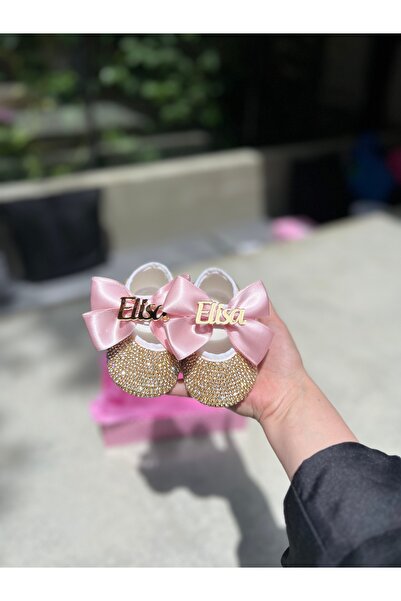 Tasarım Pembe&Gümüş İsimli Bebek Patiği