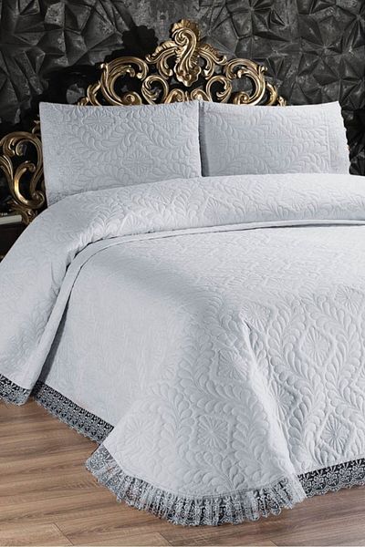 bursa çeyiz Ultrasonic Quilted Double Shiny Lace Bed Cover Bedspread And Pillowcases