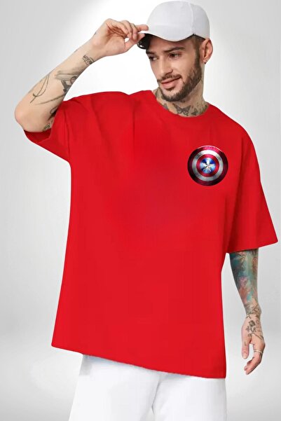 Angemiel Red Oversize Captain America T-Shirt - Men's and Women's, Front and Back Print, I Can Do It All Day