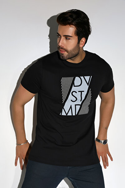 DİVİSTA Ανδρικό κοντομάνικο μπλουζάκι σε μαύρο χρώμα με στάμπα μπροστά