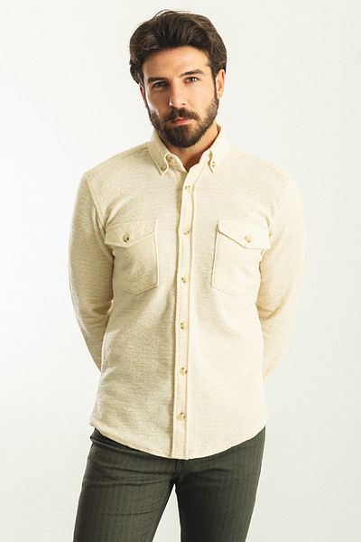 Mcr Plain Slim Fit Wool Men's Lumberjack Shirt Ecru - 37701.22K