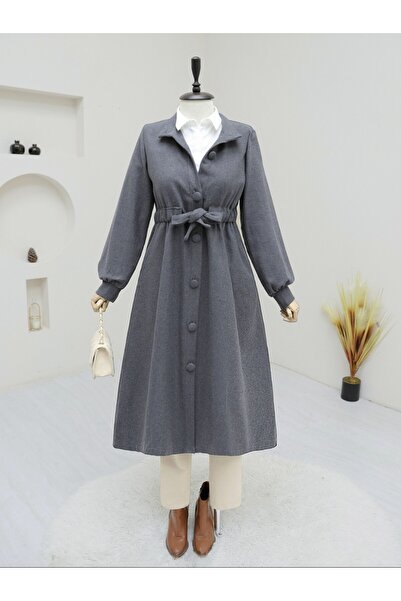 Modamorfo Παλτό με κουμπιά με κορδόνι στη μέση - Καπνιστό