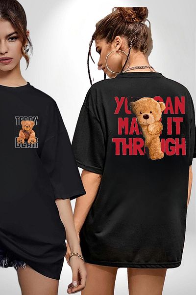 Angemiel Black Oversize T-Shirt - Bear Out of the Bag Printed, Men and Women