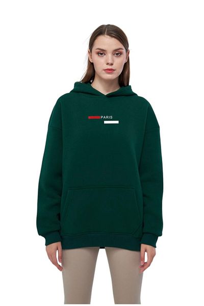 Moda Işık Φούτερ με κουκούλα Unisex Σκούρο Πράσινο - Φούτερ με στάμπα 100% βαμβάκι