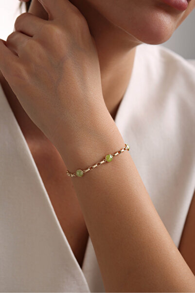 Gianfranco 14 Ayar Altın Lime Taşlı Minio Ataş Bileklik