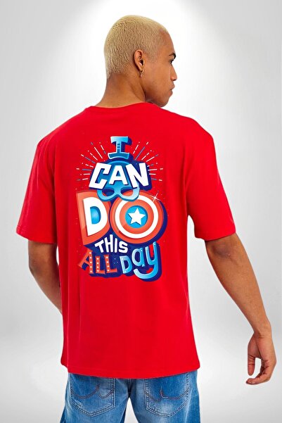 Angemiel Κόκκινο υπερμεγέθη μπλουζάκι Captain America - Ανδρικά και γυναικεία, εμπρός και πίσω με στάμπα, μπορώ να το κάνω όλη μέρα