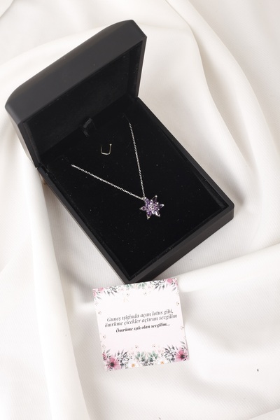 SUNSHINE 925 Ayar Gümüş, ışıklı Kutuda, Özel Tasarım Lotus Çiçeği Kolye