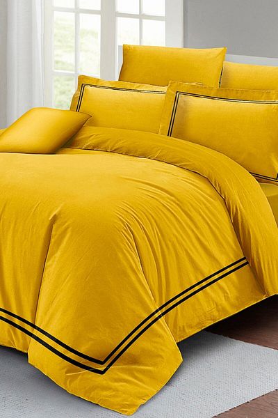 MonoHome Yellow Double Duvet Cover Set - 100% Luxury Cotton Satin, King Size 220X240Cm