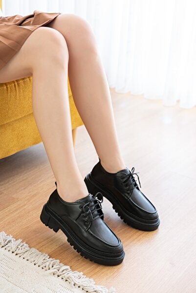 DİVOLYA Ретро чорні шкіряні туфлі-лофери для щоденного використання для жінок