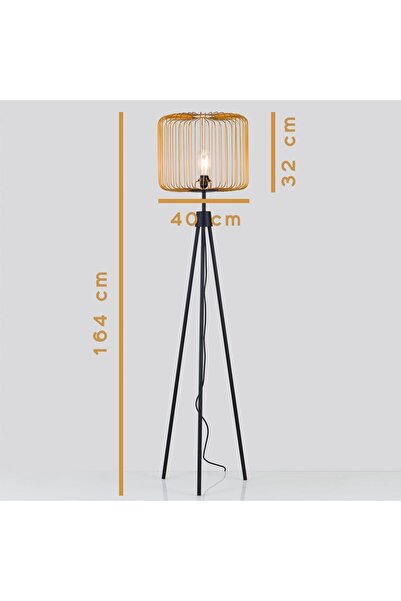 woodhub Tripod Ayaklı Kafes Lambader Gold