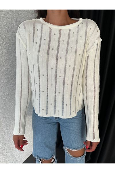 Modamorfo Openwork Stone Detailed Knitwear Sweater