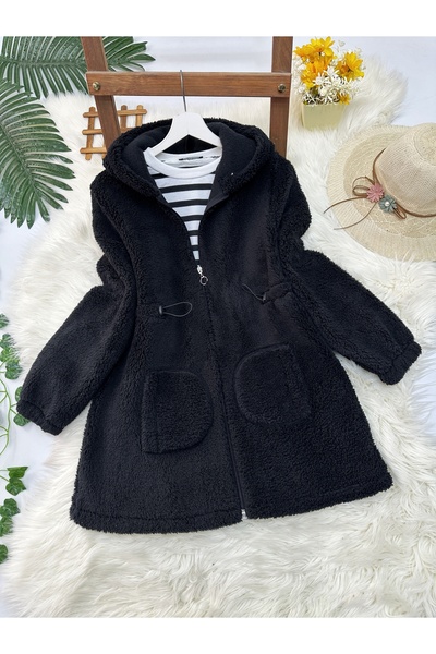 MODAQU Pluș negru - Hanorac și fermoar, talie elastică