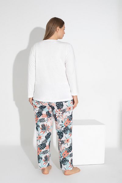 ModaLeaf Ecru Color Long Sleeve Floral Print Pajamas Set 103