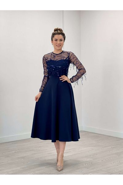 giyimmasalı Top Fringed Sequin Bottom Double Fabric Midiboy Dress