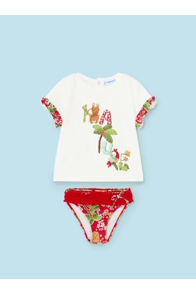 MAYORAL طقم ملابس سباحة تي شيرت للفتيات الصغيرات مكون من قطعتين 1642