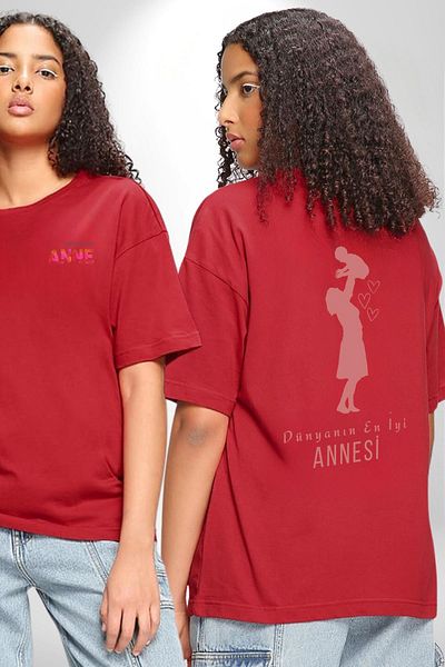 Angemiel Mother's Day World's Best Mother Red Oversize Women Men Front and Back Printed T-shirt