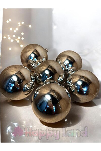 Happyland Christmas Pine Tree Ornament Silver Christmas Ball 8 cm Set of 6 Si...