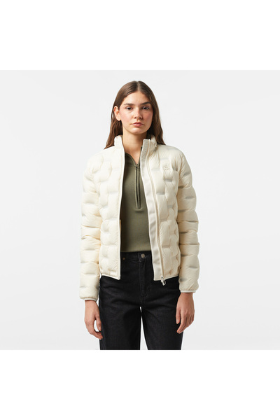 Lacoste Kadın Regular Fit Kapüşonlu Kapitone Beyaz Mont