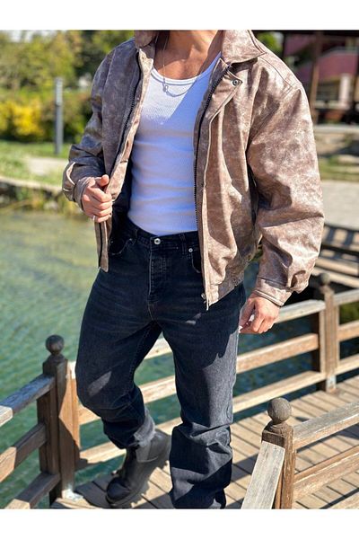 elkumoda Водоустойчиво и ветроустойчиво ватирано кожено яке с голям размер - с цип, пълнене с микро гел