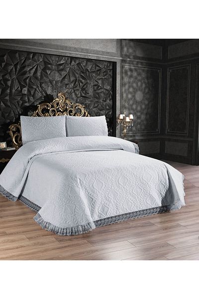 bursa çeyiz Ultrasonic Quilted Double Shiny Lace Bed Cover Bedspread And Pillowcases