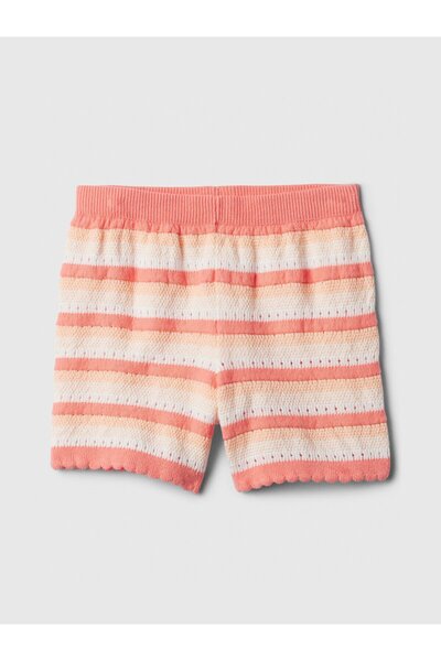 GAP Kız Bebek Pembe Kroşe Örgü Çizgili Triko Şort