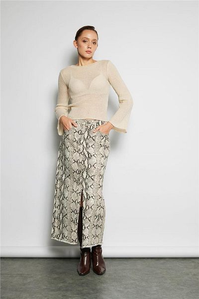 Avrile Black Snake Print Women's Skirt with Slits