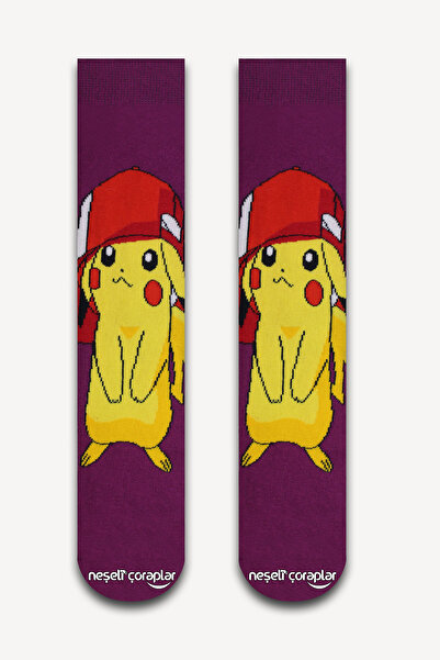 Neşeli Çoraplar Pikacu Mor Renkli Çorap