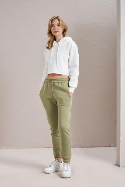 TENA Women's Ecru Hooded Crop Sweatshirt with Ribbed Side Detail