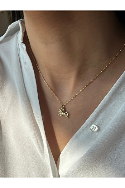 PETITE 925k Gümüş Aslan Tasarmlı 14k Altın Kaplama Kolye