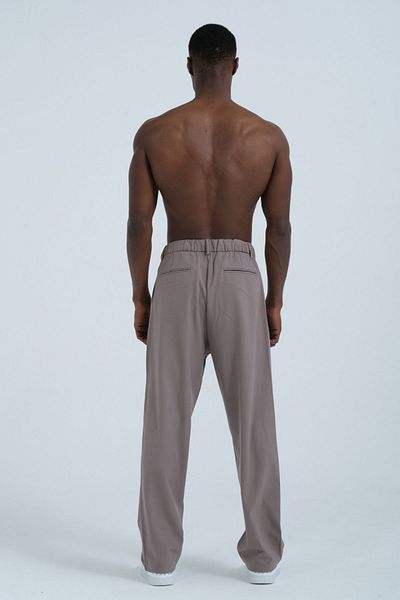 RELAXL Wide Leg Pleated Elastic Waist Taupe High Waist Baggy Trousers for Men